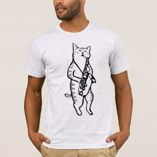 Camiseta Saxofone tocando jazz Cat, T-shirts engraçadas