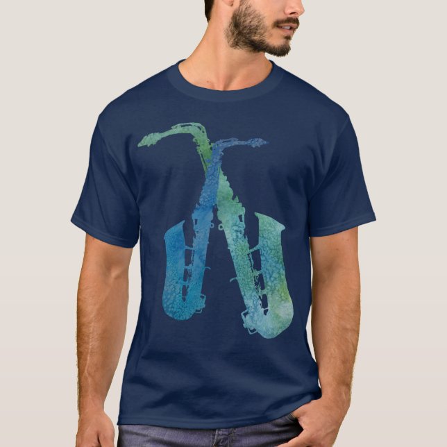 Camiseta Saxofones elétricos dos azuis (Frente)