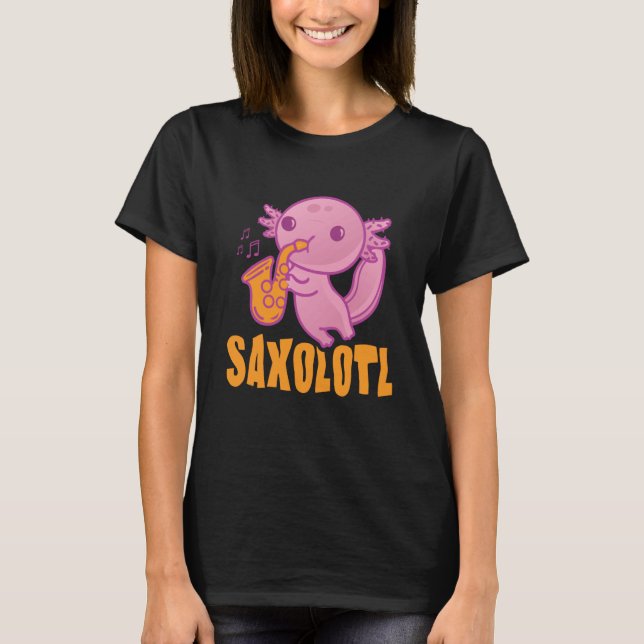 Camiseta Saxolotl Jazz Sheet Music Saxophone Reed Axolotl (Frente)