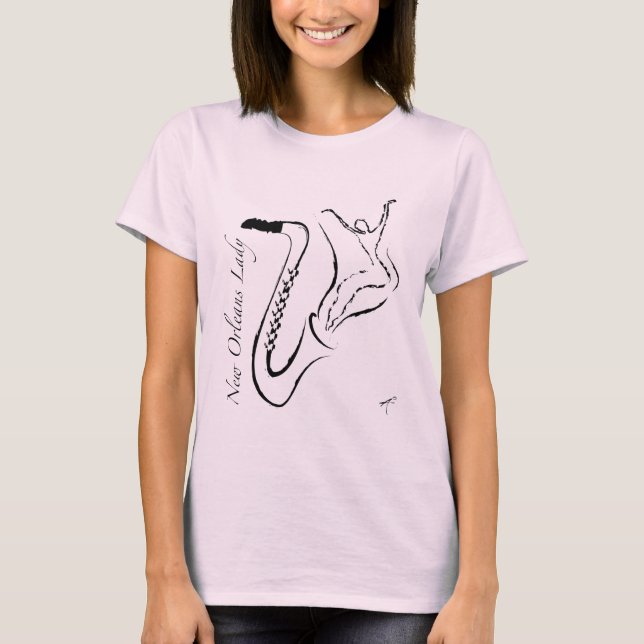 Camiseta Saxophone. das senhoras T. de Nova Orleães (Frente)
