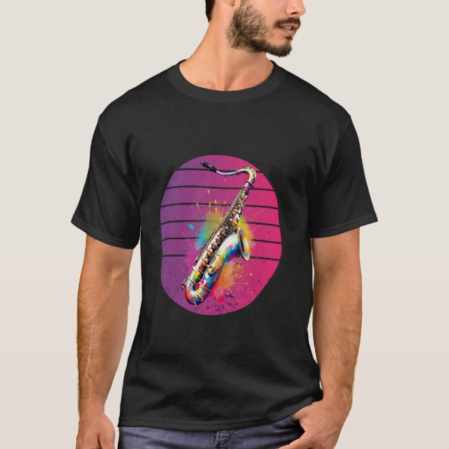 Camiseta Saxophone musical instrument paint splashes colors (Frente)