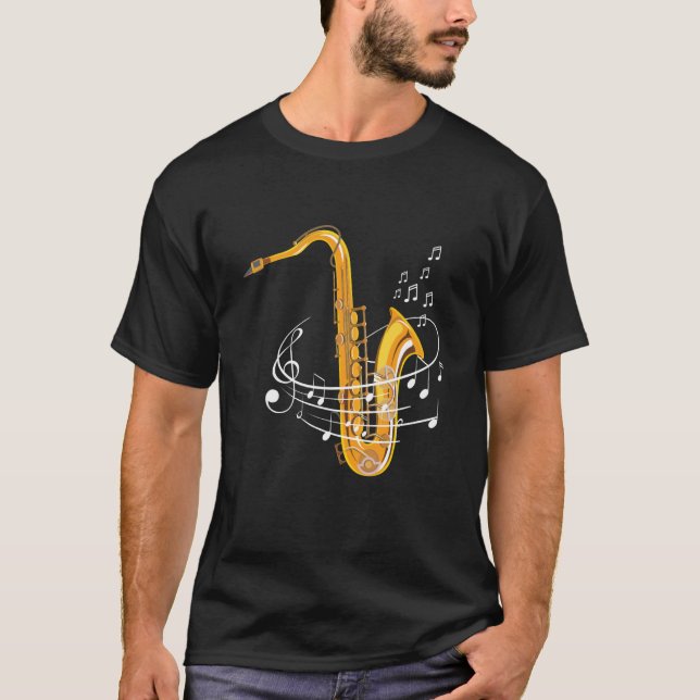 Camiseta Saxophone Sheet Notes Saxophone Reed Woodwing Jazz (Frente)