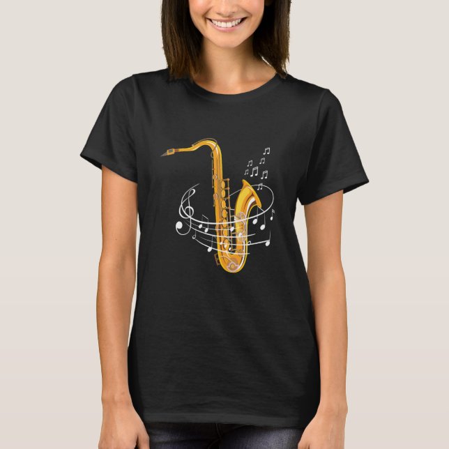 Camiseta Saxophone Sheet Notes Saxophone Reed Woodwing Jazz (Frente)