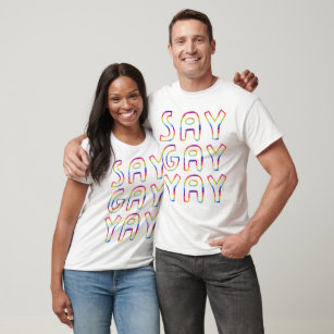 Camiseta SAY GAY YAY Orgulho Arco-íris Colorido