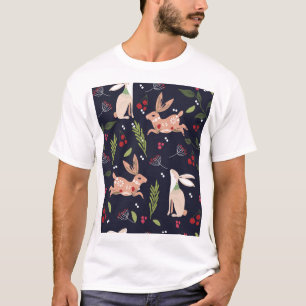 Camiseta Scandinavian Folart Bunny Impressão