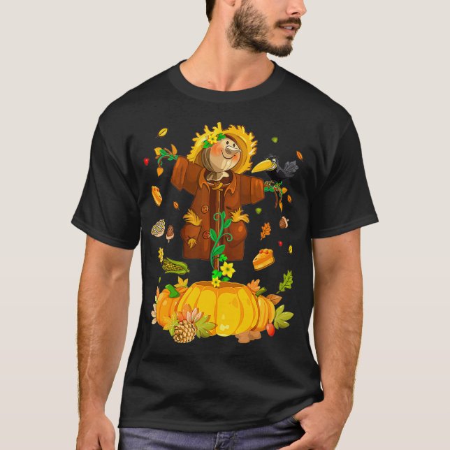 Camiseta Scarecrow Autumn Hello Fall Pumpkin Halloween (Frente)
