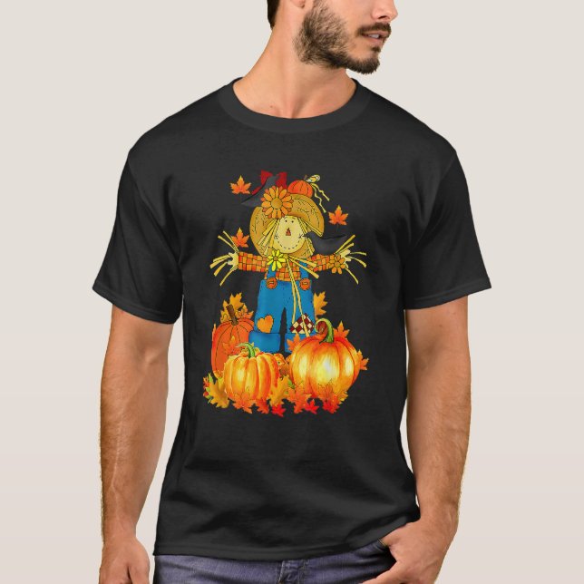 Camiseta Scarecrow Autumn Hello Fall Pumpkin Thanksgiving H (Frente)