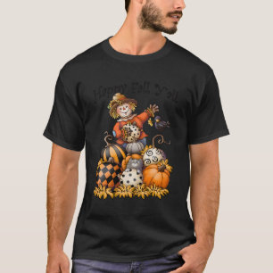 Camiseta Scarecrow Happy Fall Y'All Pumpkin Ação de Graças 