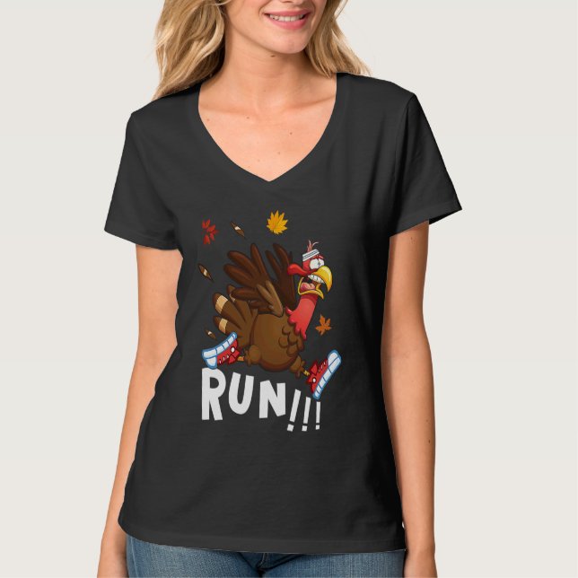 Camiseta Scared Turkey Run  Thanksgiving Running Turkey Tro (Frente)