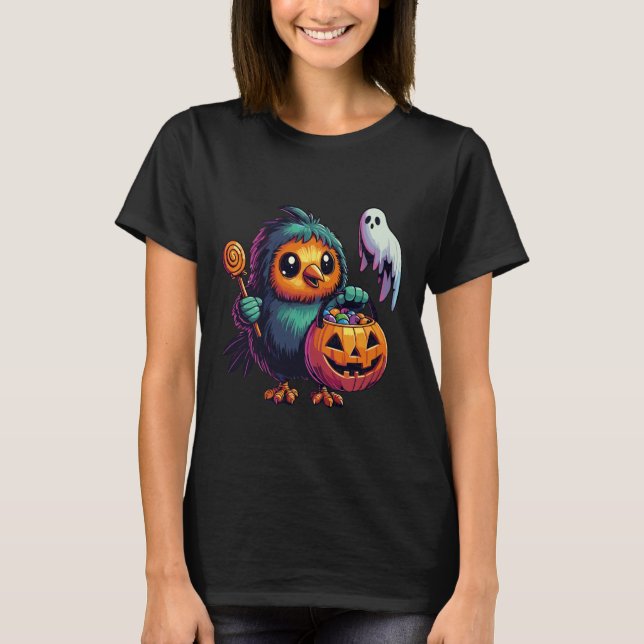 Camiseta Scary Halloween Kiwi Bird Ghost Spooky Candy Bag 5 (Frente)