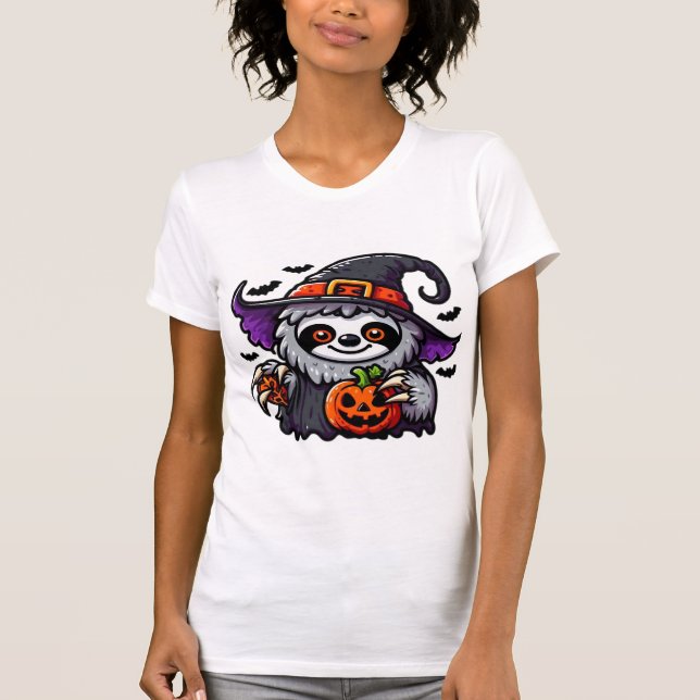 Camiseta Scary Halloween Sloth Witch Hat Costume Spooky Sea (Frente)