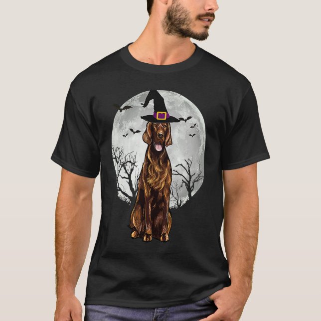 Camiseta Scary Irish Setter Dog Witch Hat Halloween (Frente)