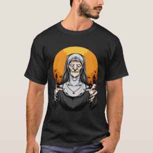 Camiseta Scary Priest Nun Halloween Figurume para Meninas