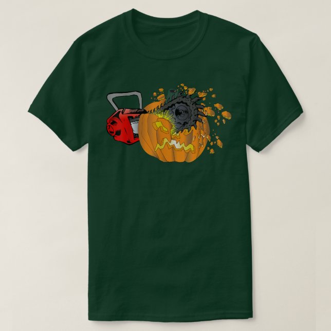 Camiseta Scary Pumpkin Carving Halloween Chainsaw Pumpkin F (Frente do Design)