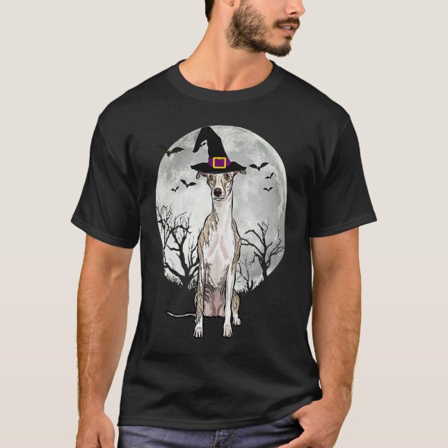 Camiseta Scary Whippet Dog Witch Hat Halloween (Frente)