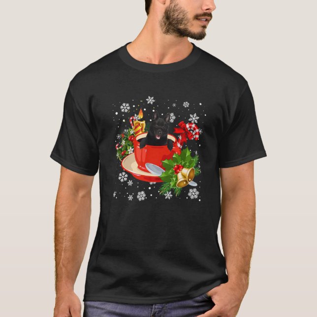 Camiseta Schipperke E Café, Luzes De Natal Pajama (Frente)