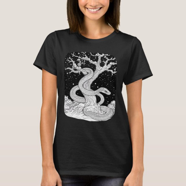 Camiseta Schlange bei Nacht unter magischem Sternenhimmel (Frente)