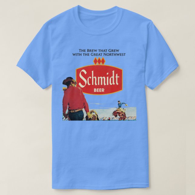 Camiseta Schmidt Beer Retro Defunct Cowboy Nature Scense (Frente do Design)