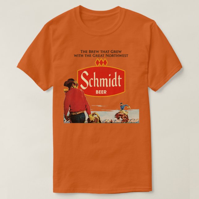 Camiseta Schmidt Beer Retro Defunct Cowboy Nature Scense (Frente do Design)