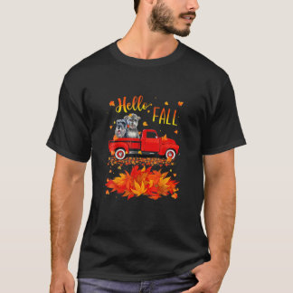 Camiseta Schnauzer Cão Folha Cair Autumn Red Truck Lover