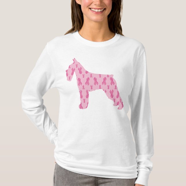 Camiseta Schnauzer de Fita Rosa para Cancer (Frente)