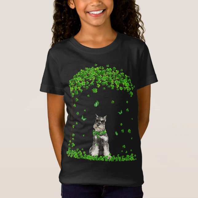 Camiseta Schnauzer Dia de São Patrício Pover Irish Shamrock (Frente)