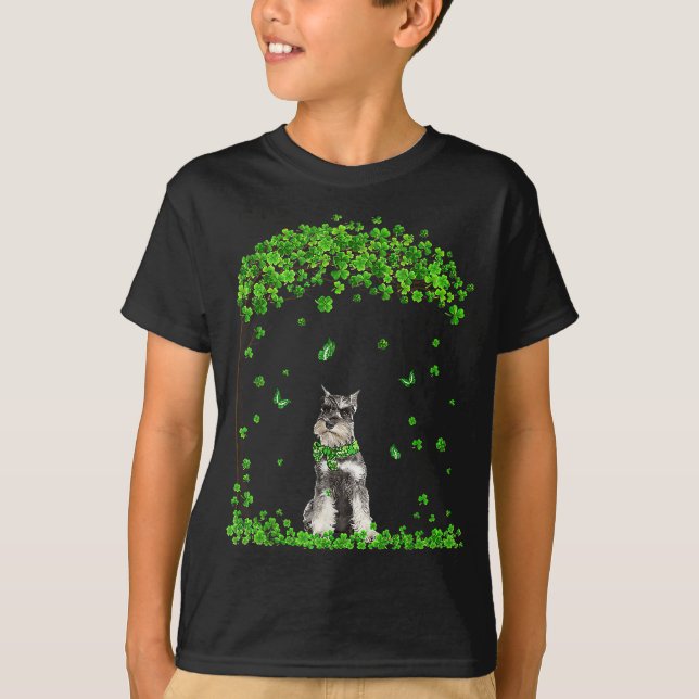 Camiseta Schnauzer Dia de São Patrício Pover Irish Shamrock (Frente)