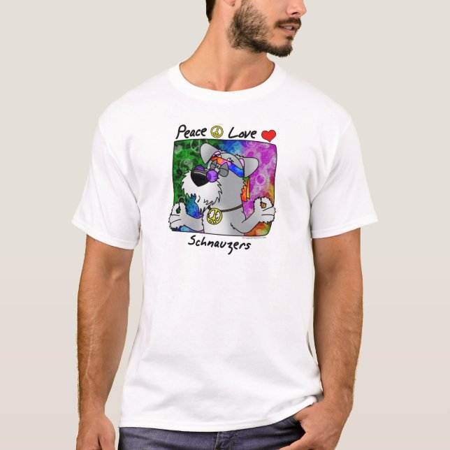 Camiseta Schnauzer do amor da paz dos desenhos animados (Frente)