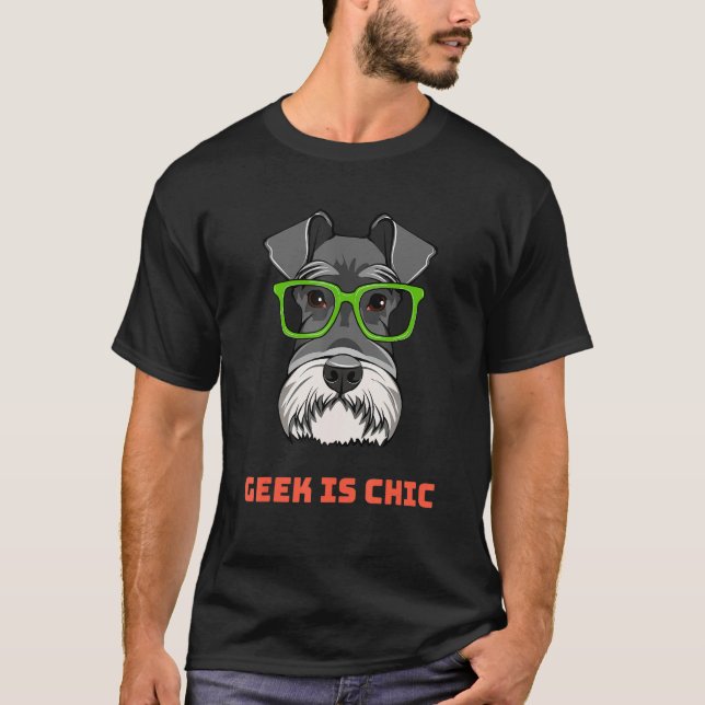 Camiseta Schnauzer Dog Geek Portrait Smart Glasses Dog Nerd (Frente)