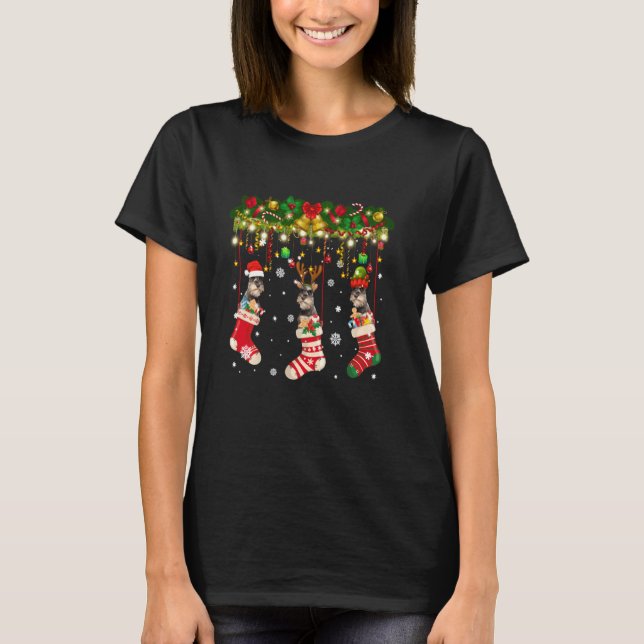 Camiseta Schnauzer Em Papais noeis De Natal Meias Xmas Ligh (Frente)