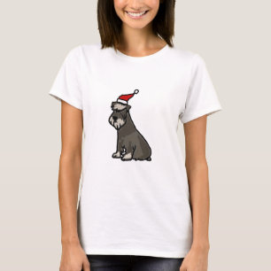 Camiseta Schnauzer engraçado no chapéu do Natal