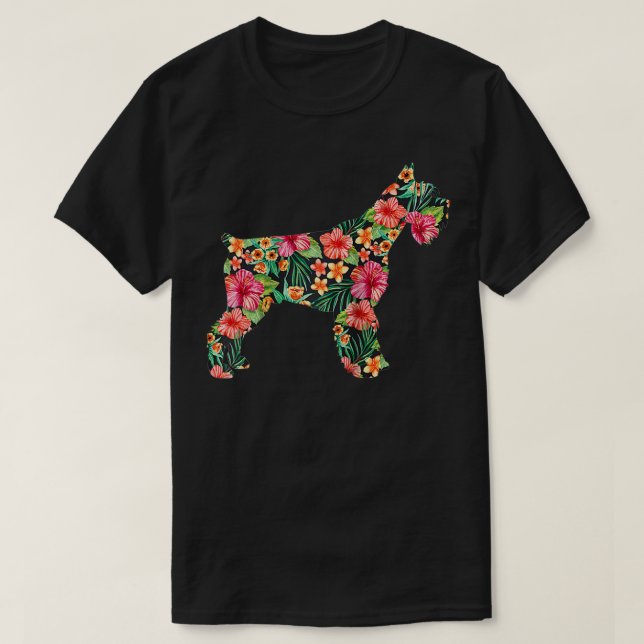 Camiseta Schnauzer Flor Funny Dog Silhouette Floral Gifes (Frente do Design)