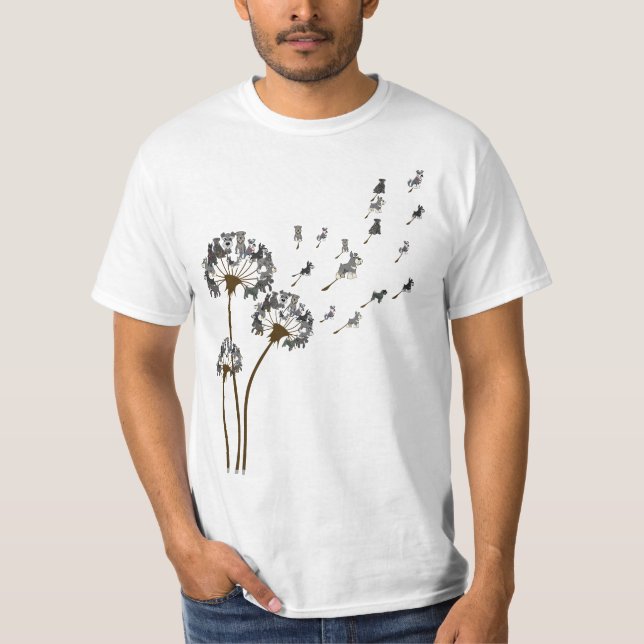Camiseta Schnauzer Flower Fly Dandelion Schnauzer Funny Dog (Frente)