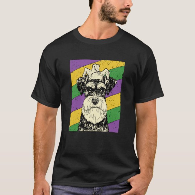 Camiseta Schnauzer Jester Mardi Gras Dog Mom or Dad (Frente)