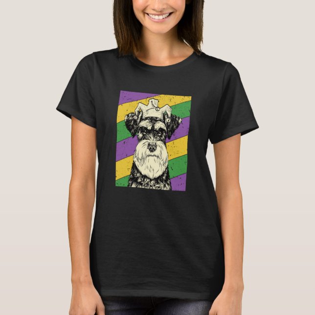 Camiseta Schnauzer Jester Mardi Gras Dog Mom or Dad (Frente)