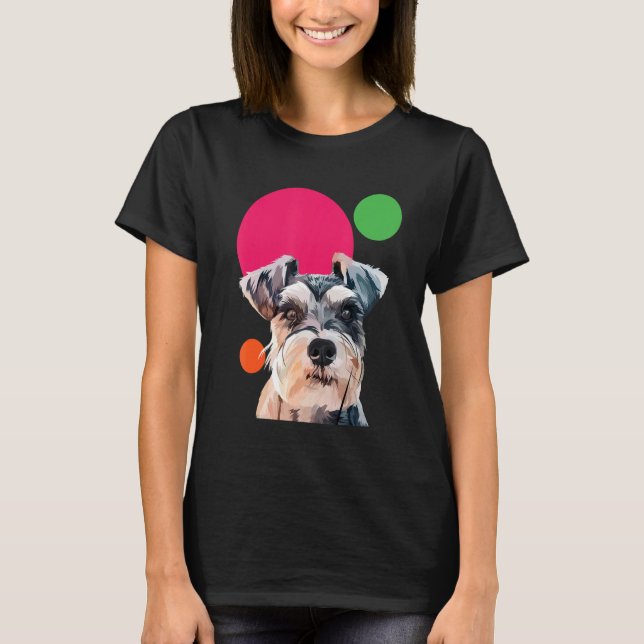 Camiseta Schnauzer Pop Art Mini Schnauzer Portrait Dog Colo (Frente)