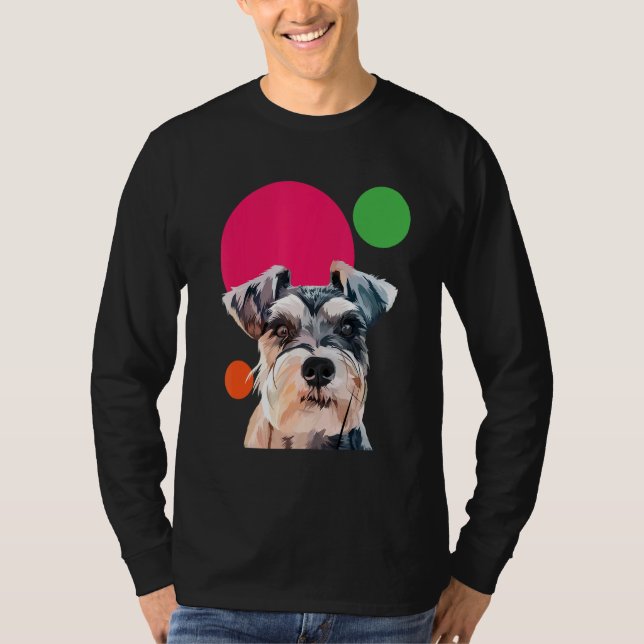 Camiseta Schnauzer Pop Art Mini Schnauzer Portrait Dog Colo (Frente)