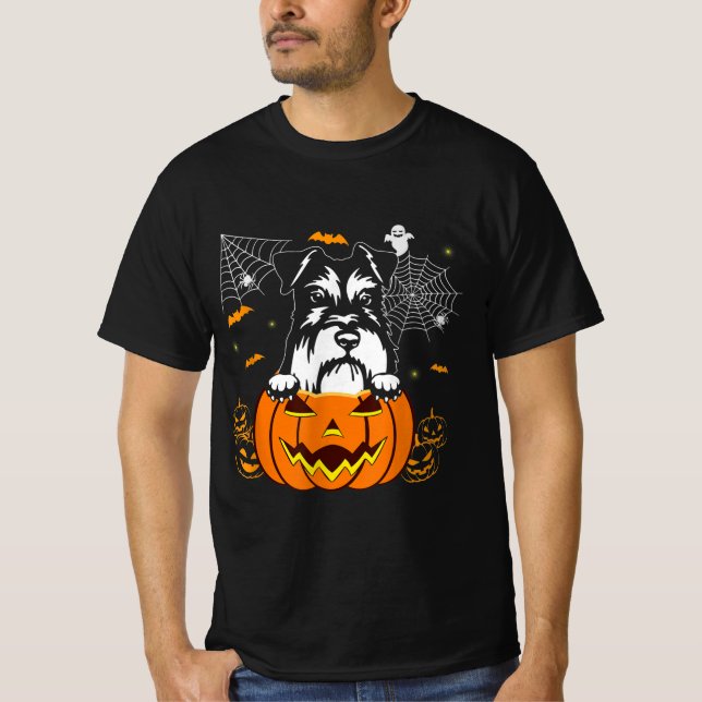 Camiseta Schnauzer Pumpkin Halloween Costume Dog Lover (Frente)