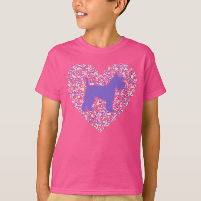Camiseta Schnauzer Silhouette Heart Paws Adorable (Frente)