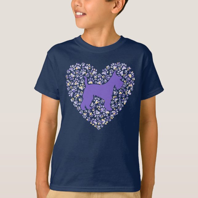 Camiseta Schnauzer Silhouette Heart Paws Adorable (Frente)