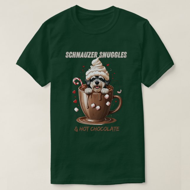 Camiseta Schnauzer Snuggles & Hot Chocolate (Frente do Design)