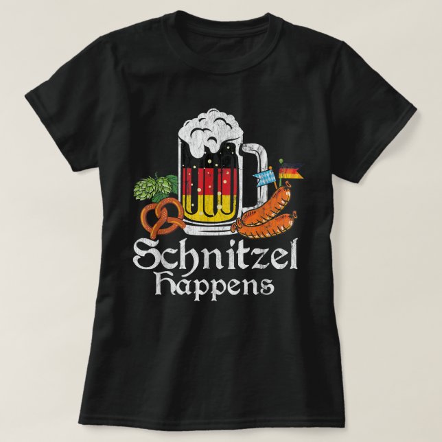 Camiseta Schnitzel Happens Prost Beer German Flag Oktoberfe (Frente do Design)
