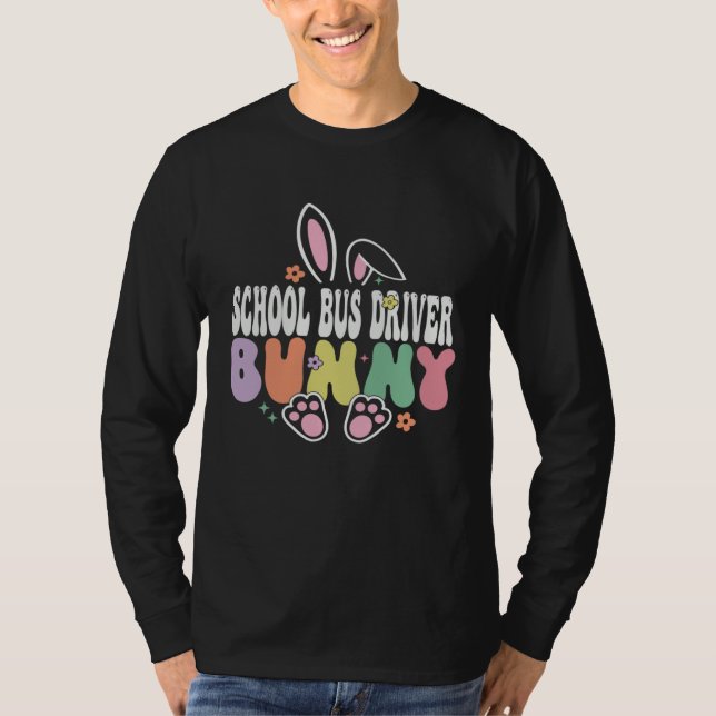 Camiseta School Bus Driver Bunny Easter Day Groovy Family M (Frente)