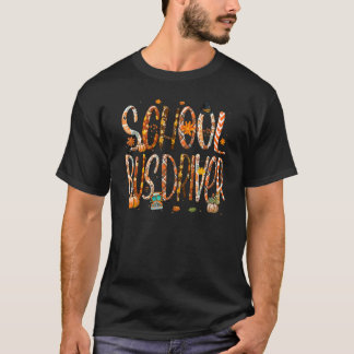 Camiseta School Bus Driver Leopard Pilgrim Hat Fall Thanksg