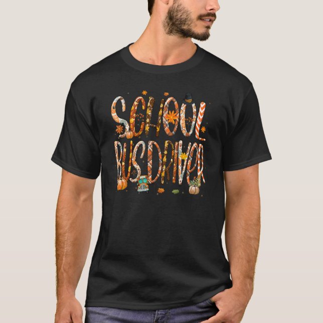 Camiseta School Bus Driver Leopard Pilgrim Hat Fall Thanksg (Frente)
