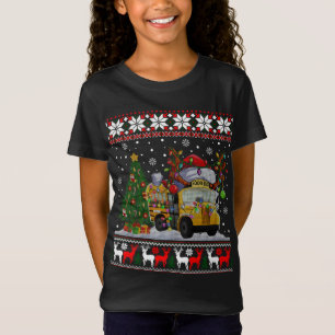 Camiseta School Bus Driver Reindeer Santa Hat Ugly Christma
