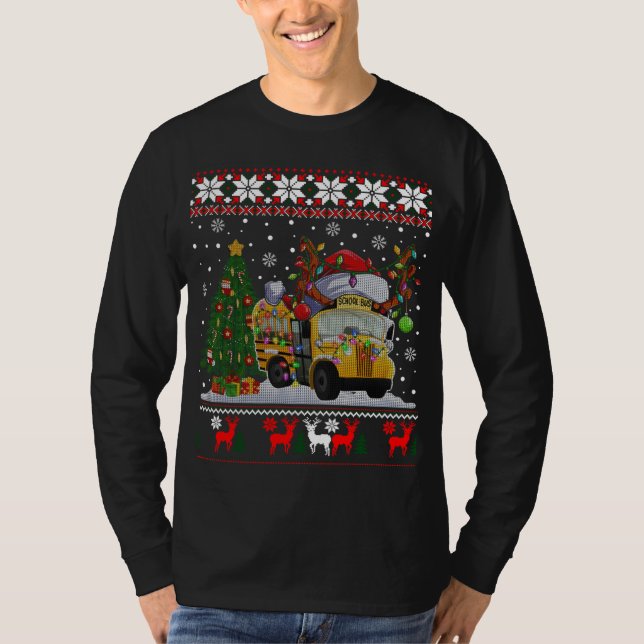 Camiseta School Bus Driver Reindeer Santa Hat Ugly Christma (Frente)