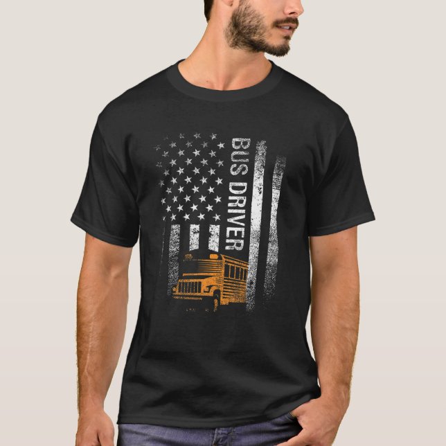 Camiseta School Bus Driver Usa American Flag Funny Bus Driv (Frente)