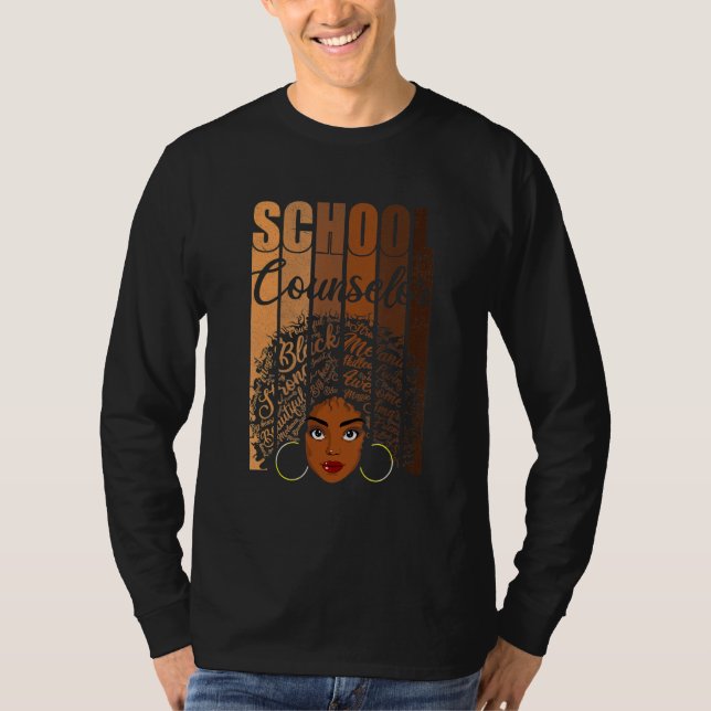 Camiseta School Counselor Black History Apparel Afro Melani (Frente)