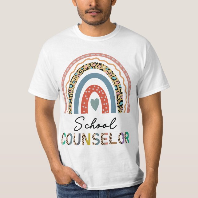 Camiseta School Counselor Leopard Rainbow Appreciation Back (Frente)